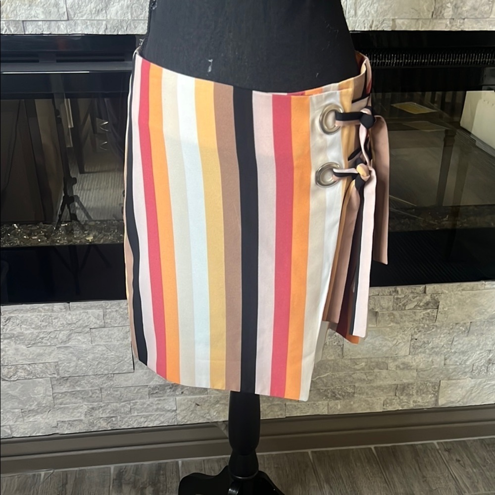 Urban Outfitters striped faux wrap skirt with ties size Large